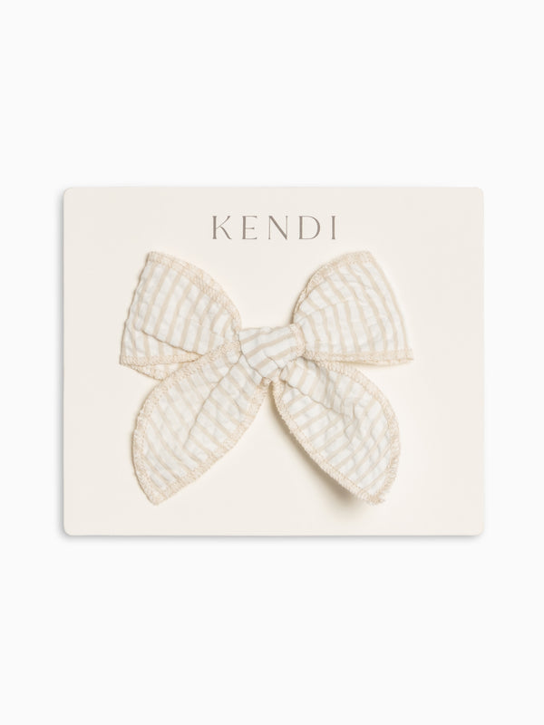 Seersucker Bow Clip - Dune Stripe Baby-Kids : Accessories : Bows : Clips KENDI by Colored Organics Baby Seersucker Bow Clip - Dune Stripe | Colored Organics®