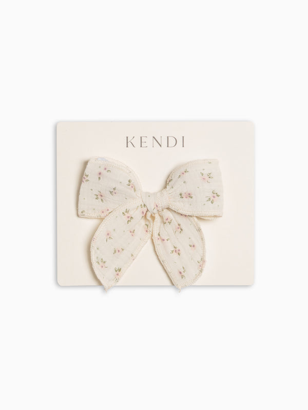 Muslin Bow Clip - Camellia Floral / Shell + Fern Baby-Kids : Accessories : Bows : Clips Kendi Muslin Bow Clip - Camellia Floral / | Colored Organics®
