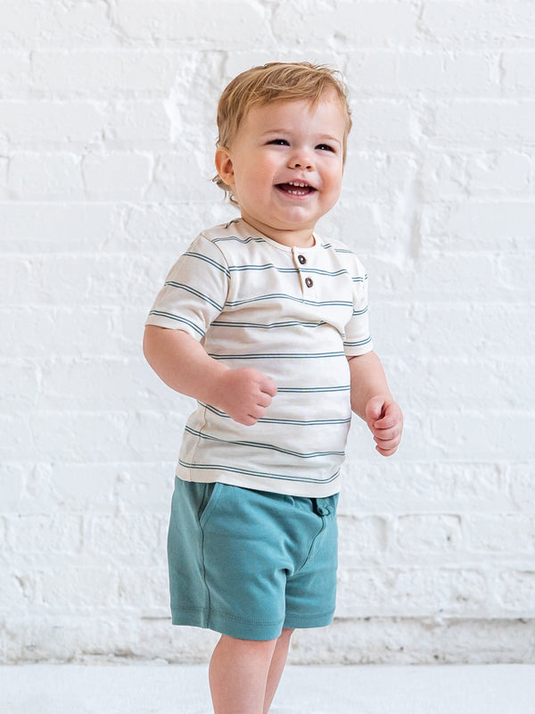 Reef Short Sleeve Henley - Inbee Stripe / Laguna Baby-Kids : Tops : Tees : Short Sleeves Kendi Reef Short Sleeve Henley - Inbee Stripe | Colored Organics®