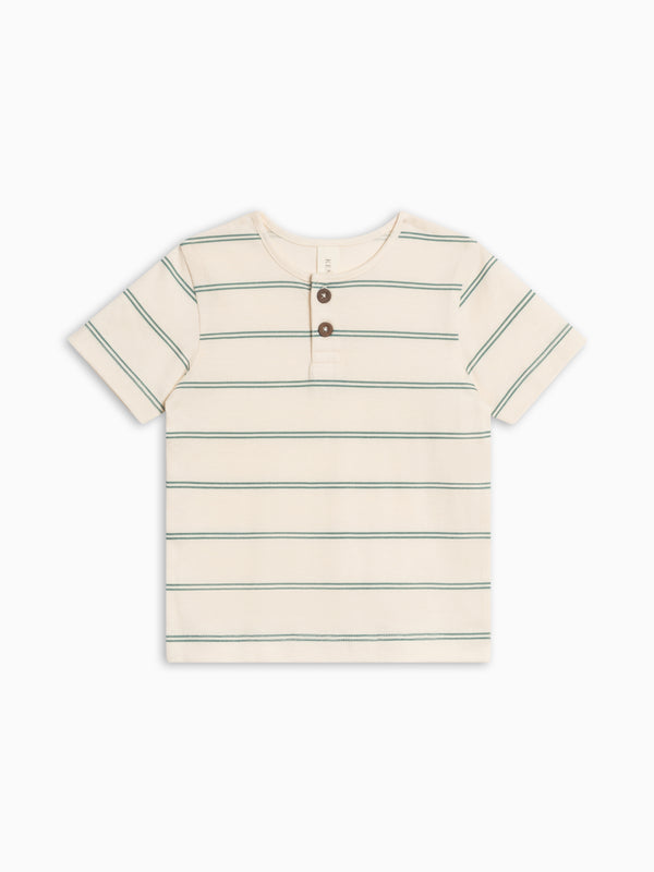 Reef Short Sleeve Henley - Inbee Stripe / Laguna Baby-Kids : Tops : Tees : Short Sleeves Kendi Reef Short Sleeve Henley - Inbee Stripe | Colored Organics®