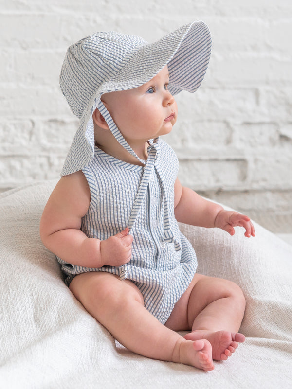 Seersucker Sun Hat - Shore Stripe / Sea Baby-Kids : Accessories : Hats KENDI by Colored Organics Seersucker Sun Hat - Shore Stripe / Sea | Colored Organics®