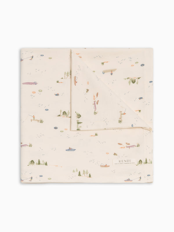 Swaddle Blanket - Lake / Barn + Mint Baby : Accessories : Swaddle Blankets : Nursery : Bedding : Blankets Kendi PRE ORDER Swaddle Blanket - Lake / Barn | Colored Organics®