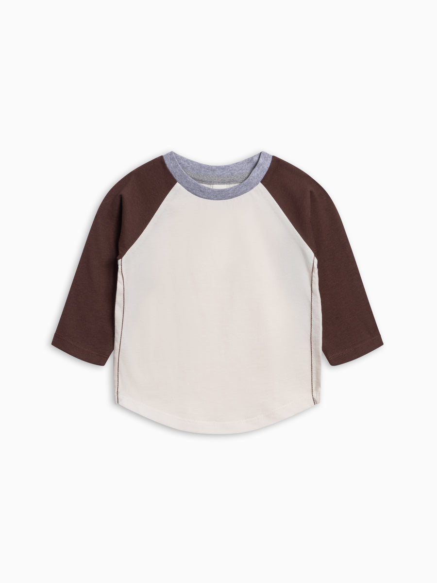Louie Baseball Tee - Ivory/Chestnut Baby-Kids : Tops : Tees : Long Sleeves KENDI by Colored Organics Louie Baseball Tee for Babies and Kids | Colored Organics®