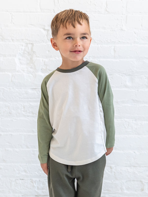Louie Baseball Tee - Ivory/Fern Baby-Kids : Tops : Tees : Long Sleeves KENDI by Colored Organics Louie Baseball Tee for Babies and Kids | Colored Organics®