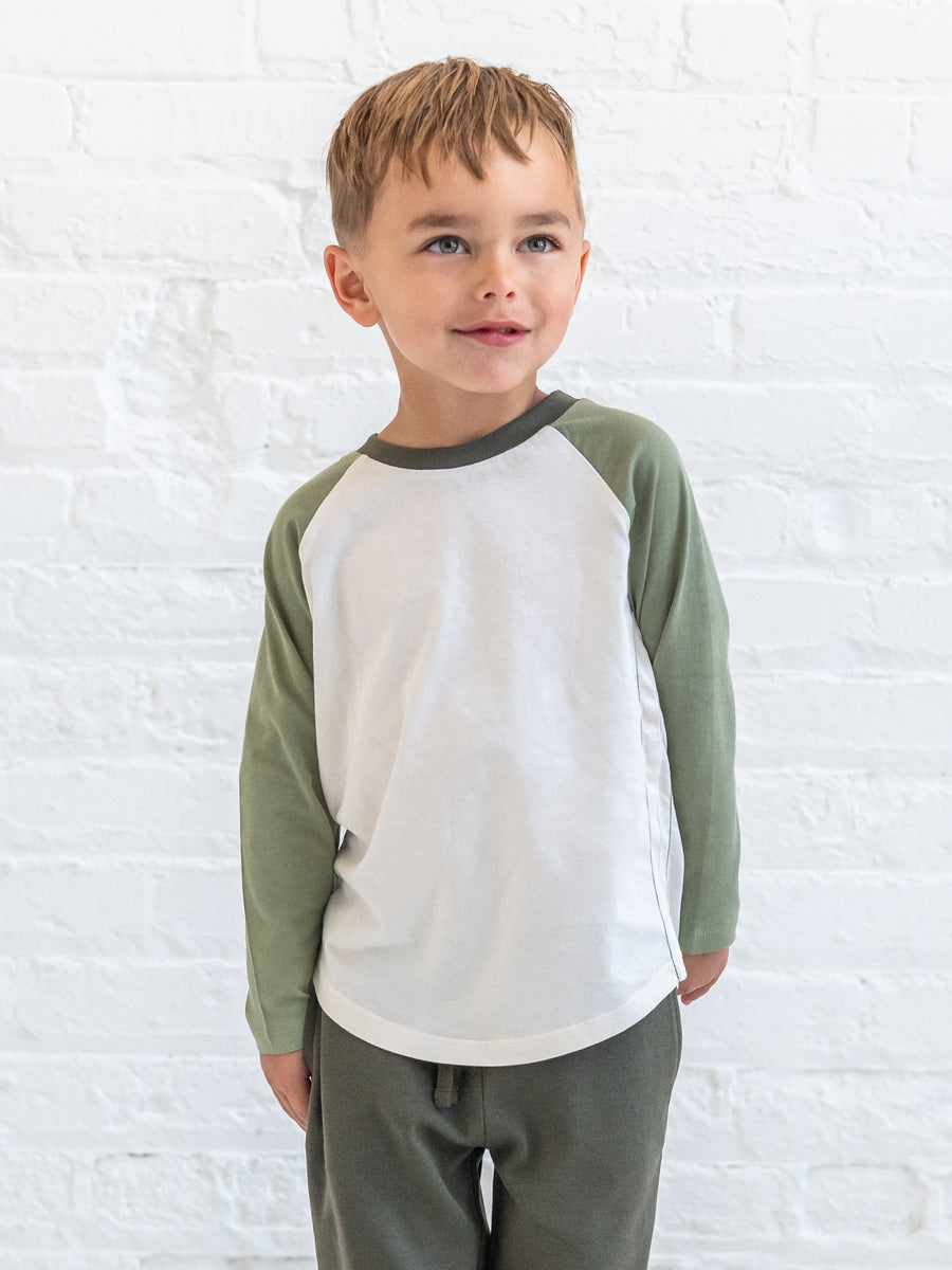 Louie Baseball Tee - Ivory/Fern Baby-Kids : Tops : Tees : Long Sleeves KENDI by Colored Organics Louie Baseball Tee for Babies and Kids | Colored Organics®
