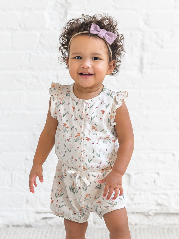 Amelia Romper - Butterfly / Fog + Mint Baby : One Pieces : Rompers : Short Sleeves Kendi Amelia Romper - Butterfly / Fog + Mint | Colored Organics®