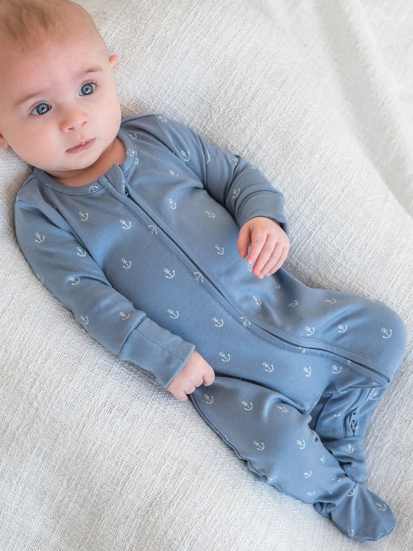 Peyton Zipper Sleeper - Anchor / Sea + Powder Baby : One Pieces : Sleepers : Long Sleeves KENDI by Colored Organics Peyton Zipper Sleeper - Anchor / Sea + | Colored Organics®