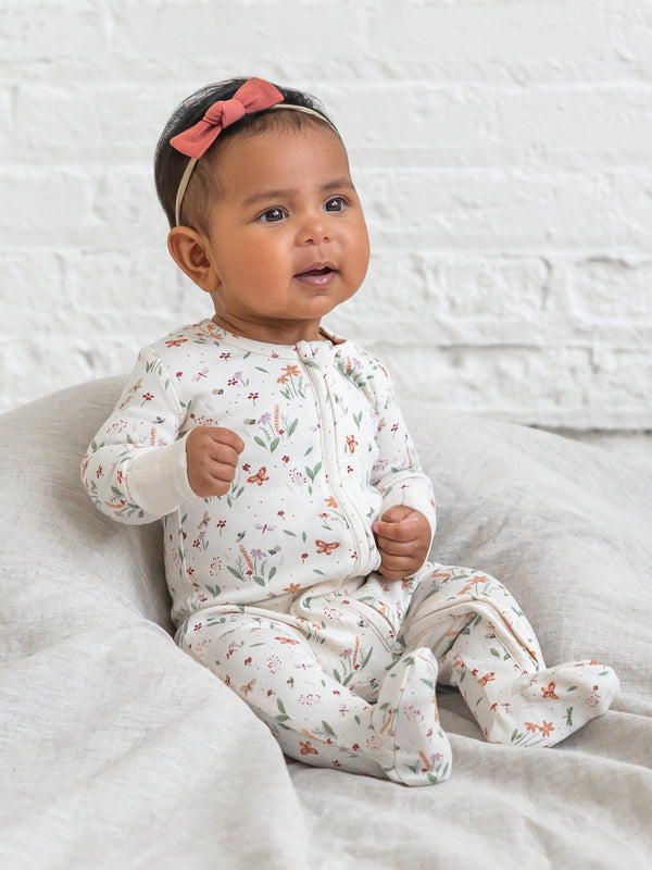 Peyton Zipper Sleeper - Butterfly / Fog + Mint Baby : One Pieces : Sleepers : Long Sleeves Kendi Peyton Zipper Sleeper - Butterfly / Fog | Colored Organics®