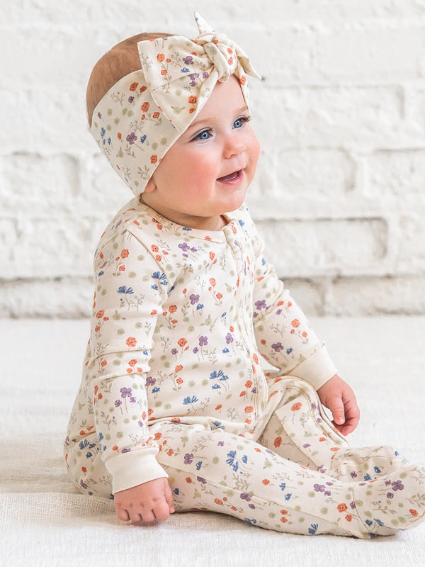 Peyton Zipper Sleeper - Margot Floral / Barn + Sea Baby : One Pieces : Sleepers : Long Sleeves Kendi PRE ORDER Peyton Zipper Sleeper | Colored Organics®