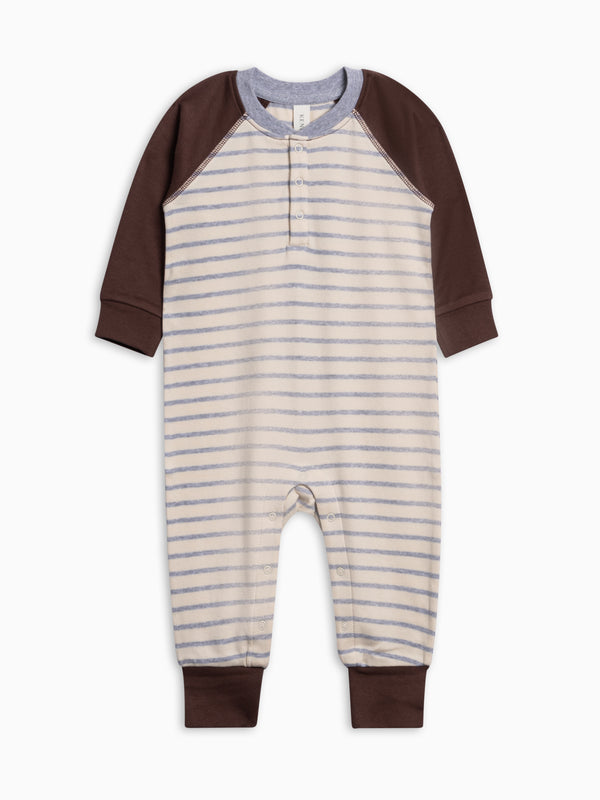 Brix Henley Romper - Bob Stripe Baby : One Pieces : Rompers : Long Sleeves KENDI by Colored Organics Brix Henley Romper for Babies and Kids | Colored Organics®