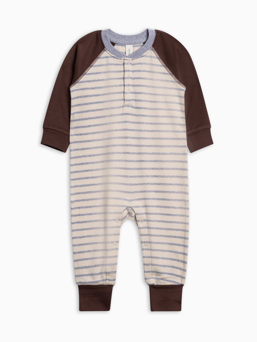 Brix Henley Romper - Bob Stripe Baby : One Pieces : Rompers : Long Sleeves KENDI by Colored Organics Brix Henley Romper for Babies and Kids | Colored Organics®