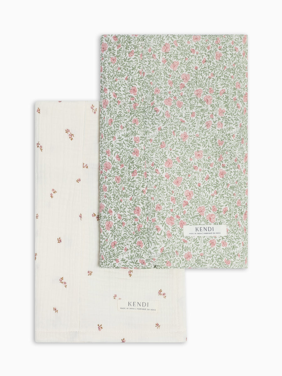 2-Pack Muslin Burp Cloths - Etta + Janice Florals Baby : Gear : Burp Cloths : Feeding KENDI by Colored Organics 2-Pack Muslin Burp Cloths | Colored Organics®