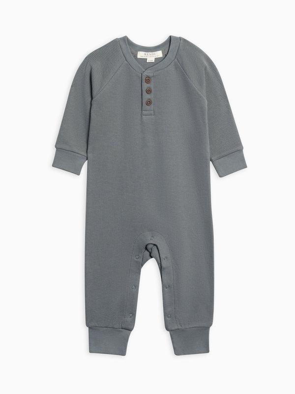Crosby Waffle Knit Henley Romper Sale : Baby : One Pieces : Rompers : Long Sleeves KENDI by Colored Organics Baby Crosby Waffle Knit Henley Romper | Colored Organics®