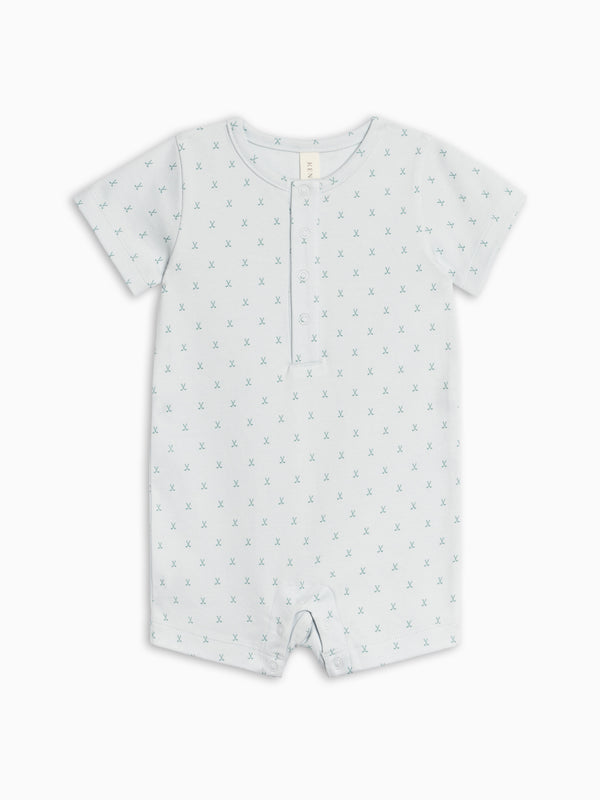 Mason Short Sleeve Romper - Tee Time / Powder + Laguna Baby : One Pieces : Rompers : Short Sleeves KENDI by Colored Organics Mason Short Sleeve Romper - Tee Time / | Colored Organics®
