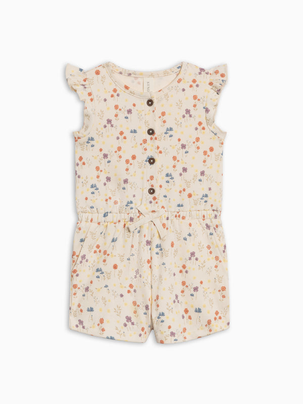 Shaye Romper - Margot Floral / Barn + Sea Kids : One Pieces : Rompers : Short Sleeves Kendi PRE ORDER Shaye Romper - Margot Floral | Colored Organics®