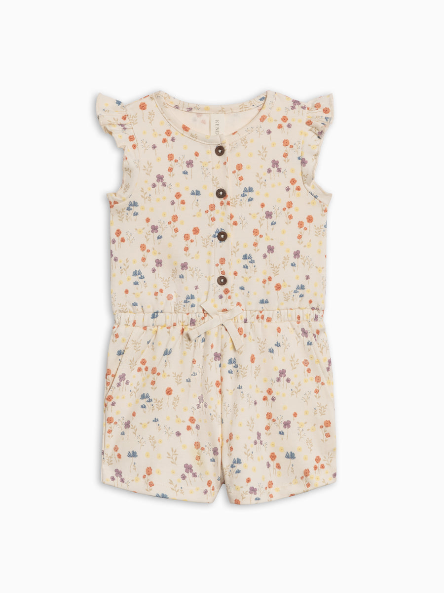Shaye Romper - Margot Floral / Barn + Sea Kids : One Pieces : Rompers : Short Sleeves Kendi PRE ORDER Shaye Romper - Margot Floral | Colored Organics®