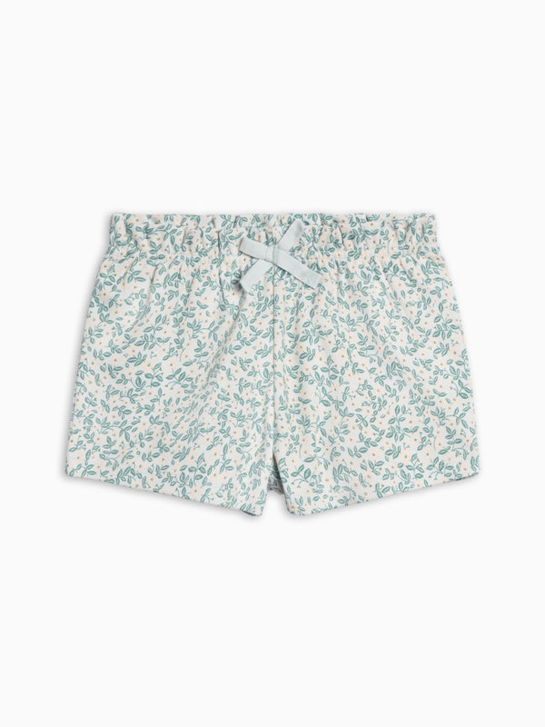Fay Ruffle Waist Shorts - Arbor Floral / Powder + Shell Kids : Bottoms : Shorts KENDI by Colored Organics Fay Ruffle Waist Shorts - Arbor Floral | Colored Organics®