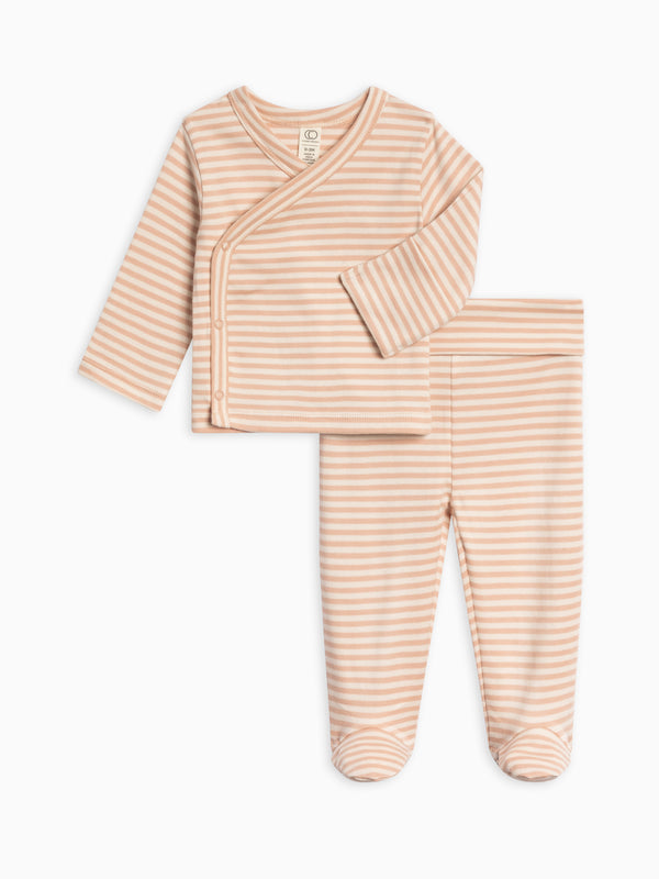 Riley 2 Piece Kimono Wrap Top and Pant Set Baby : Virtual Set : Bottoms : Pants : One Pieces : Kimono Bodysuits : Long Sleeves Colored Organics Striped Kimono Top and Footed Pant Set | Colored Organics®