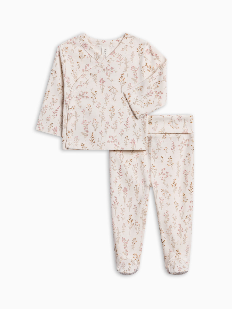 Riley 2 Piece Kimono Top and Pant Set - Botanicals Baby : Set : Bottoms : Shorts : Tops : Tanks KENDI by Colored Organics Riley 2 Piece Kimono Top and Pant Set | Colored Organics®