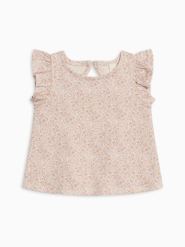 Ella Ruffle Sleeve Tank - Primrose / Fog + Shell Baby-Kids : Tops : Tees : Short Sleeves Kendi Ella Ruffle Sleeve Tank - Primrose / | Colored Organics®