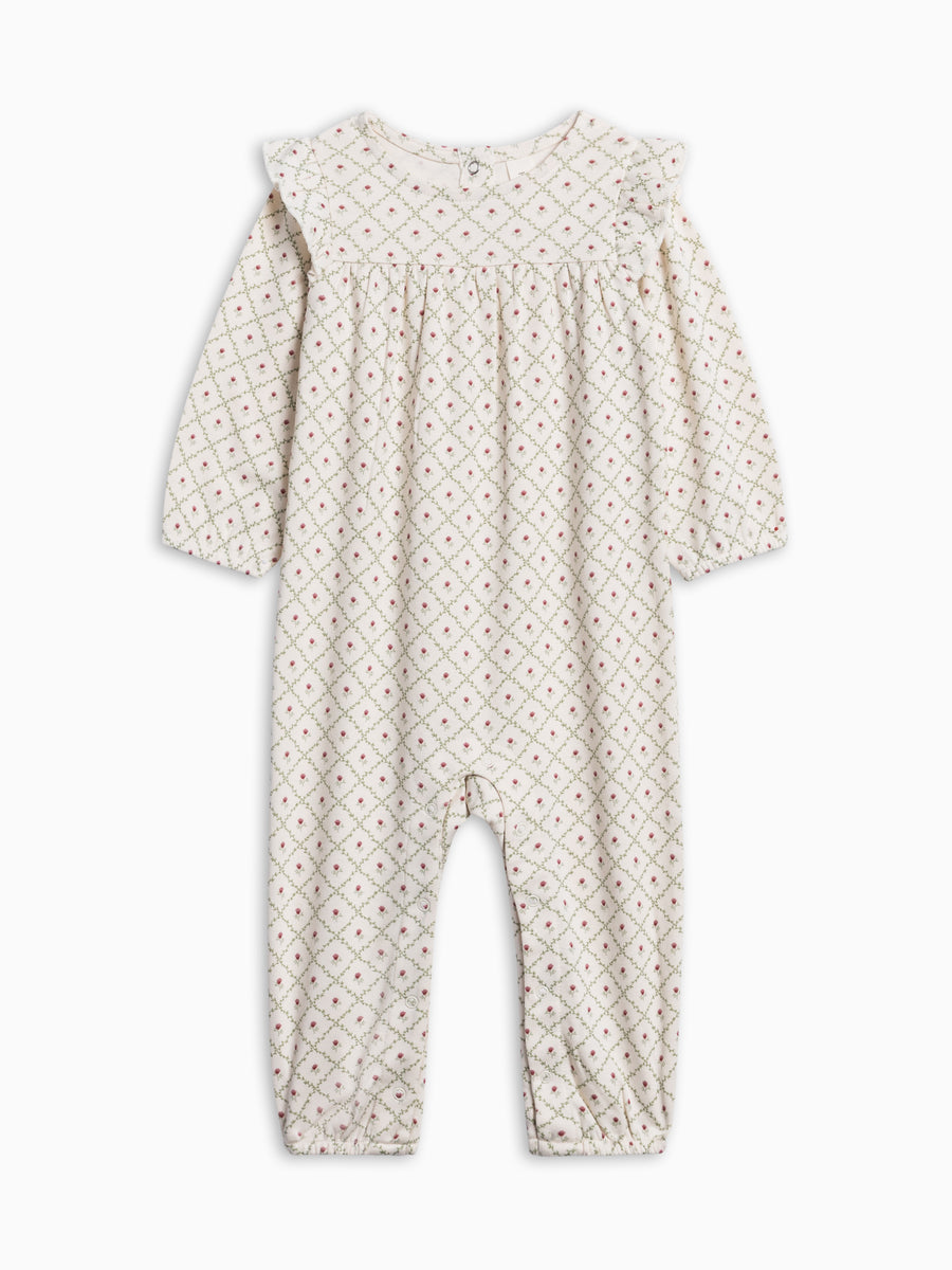 Jine Ruffle Sleeve Romper - Hedge Floral Baby : One Pieces : Rompers : Long Sleeves KENDI by Colored Organics Jine Ruffle Sleeve Romper for Baby | Colored Organics®