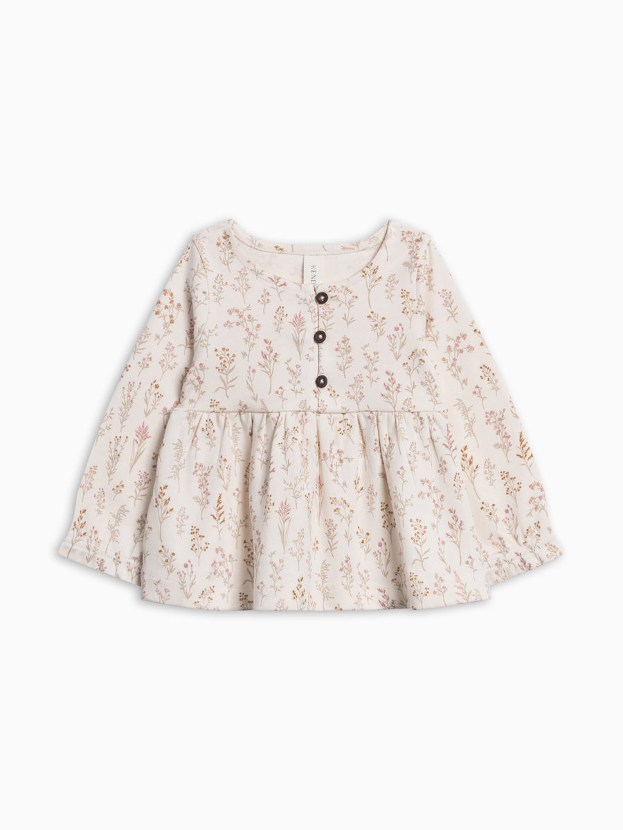 Trudy Button Long Sleeve Top - Botanicals Baby-Kids : Tops : Shirts : Long Sleeves KENDI by Colored Organics Trudy Button Long Sleeve Top for Baby + | Colored Organics®