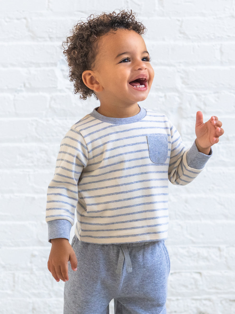 Perrin Long Sleeve Pocket Tee - Bob Stripe Baby-Kids : Tops : Tees : Long Sleeves KENDI by Colored Organics Perrin Long Sleeve Pocket Tee for Baby | Colored Organics®