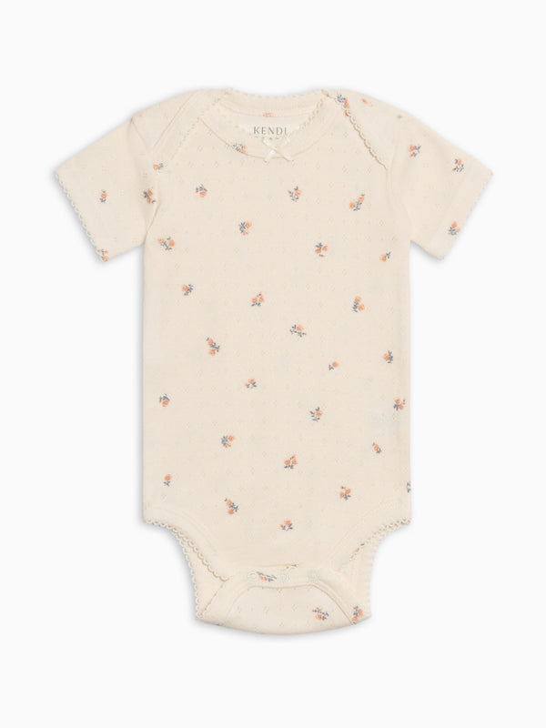 Josie Pointelle Bodysuit - Maris Floral / Ivory + Sea Baby : One Pieces : Bodysuits : Short Sleeves KENDI by Colored Organics Josie Pointelle Bodysuit - Maris Floral | Colored Organics®