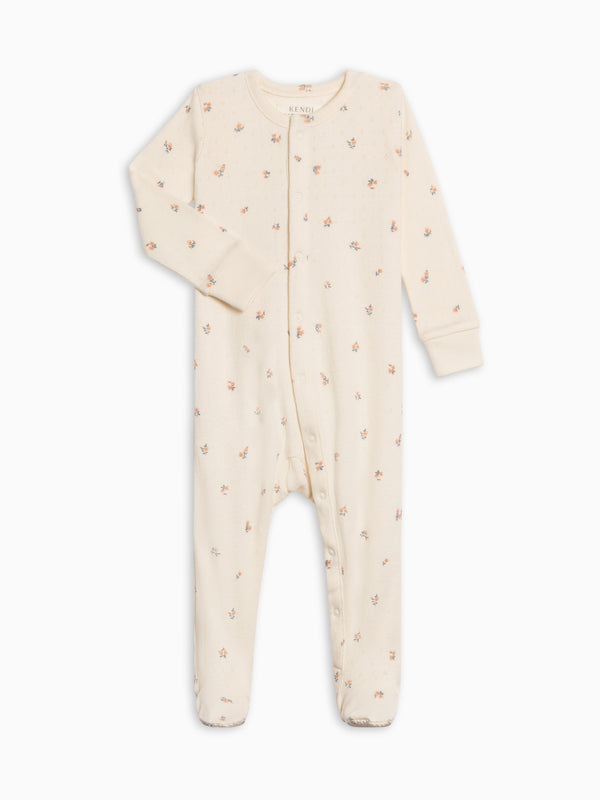 Skylar Pointelle Sleeper - Maris Floral / Ivory + Sea Baby : One Pieces : Sleepers : Long Sleeves KENDI by Colored Organics Skylar Pointelle Sleeper - Maris Floral | Colored Organics®