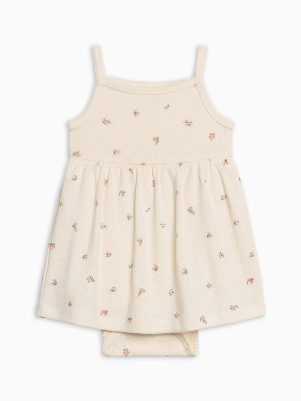 Soleil Pointelle Bodysuit Dress - Maris Floral / Ivory + Sea Baby : One Pieces : Bodysuits : Tanks : Dresses : Tanks KENDI by Colored Organics Soleil Pointelle Bodysuit Dress - Maris | Colored Organics®