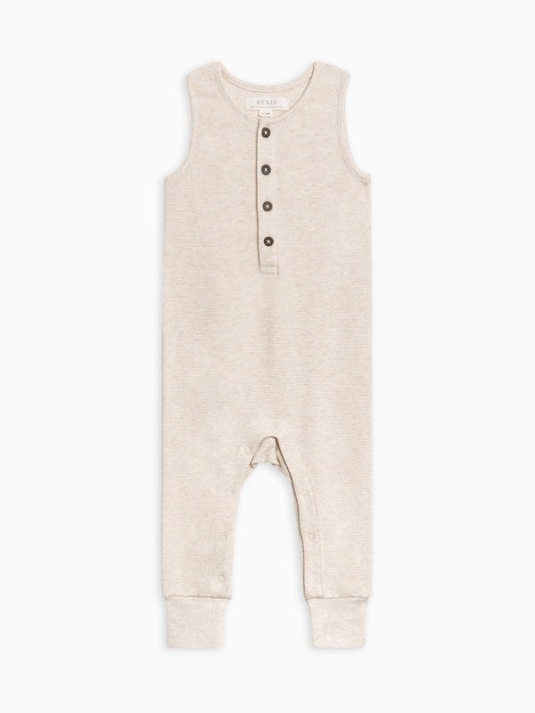 Wade Waffle Tank Romper - Heather Oat Baby : One Pieces : Rompers : Tanks Kendi Wade Waffle Tank Romper - Heather Oat | Colored Organics®