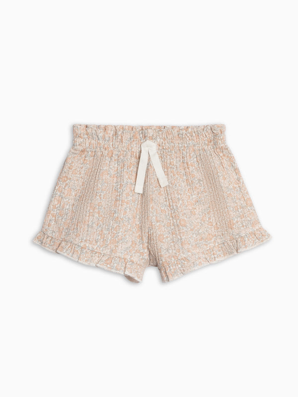 Luz Muslin Ruffle Shorts - Belmont Floral / Shell + Powder Baby-Kids : Bottoms : Shorts KENDI by Colored Organics Luz Muslin Ruffle Shorts - Belmont | Colored Organics®