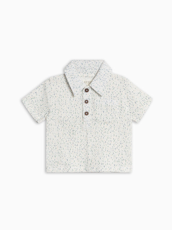 Ezra Muslin Henley - Pinehurst / Powder + Shell Baby-Kids : Tops : Shirts : Short Sleeves KENDI by Colored Organics Ezra Muslin Henley - Pinehurst / Powder | Colored Organics®