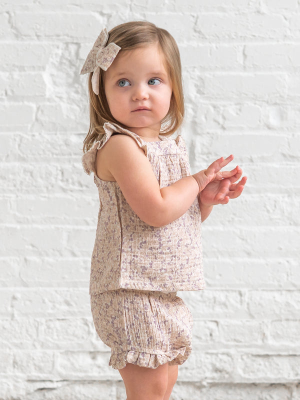 Colette Muslin Tank and Bloomer Set - Vionna Floral / Shell + Fog Baby : Set : Dress Kendi Colette Muslin Tank and Bloomer Set | Colored Organics®