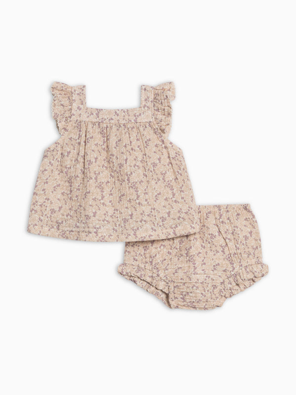 Colette Muslin Tank and Bloomer Set - Vionna Floral / Shell + Fog Baby : Set : Dress Kendi Colette Muslin Tank and Bloomer Set | Colored Organics®