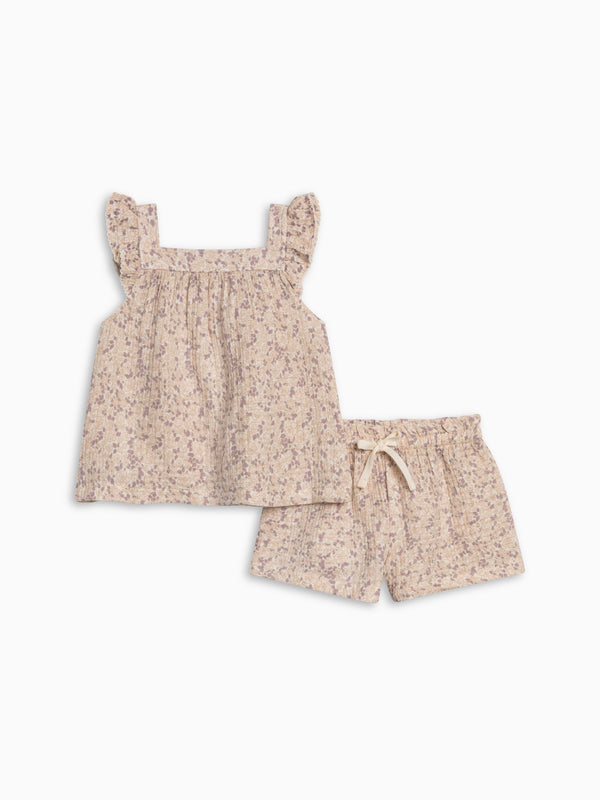 Louise Muslin Tank and Short Set - Vionna Floral / Shell + Fog Kids : Set : Bottoms : Shorts : Tops : Tanks Kendi Louise Muslin Tank and Short Set | Colored Organics®