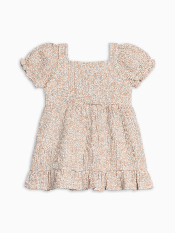 Celine Muslin Square Neck Dress - Belmont Floral / Shell + Powder Baby-Kids : Dresses : Short Sleeves KENDI by Colored Organics Celine Muslin Square Neck Dress | Colored Organics®