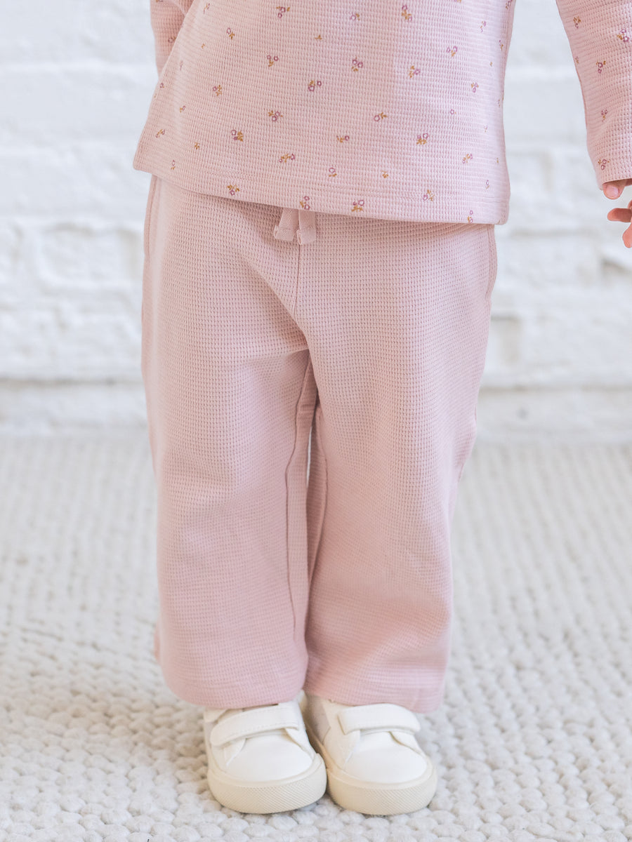 Clove Waffle Knit Straight Leg Pants - Petal Pink Baby-Kids : Bottoms : Joggers KENDI by Colored Organics Clove Waffle Knit Straight Leg Pants | Colored Organics®