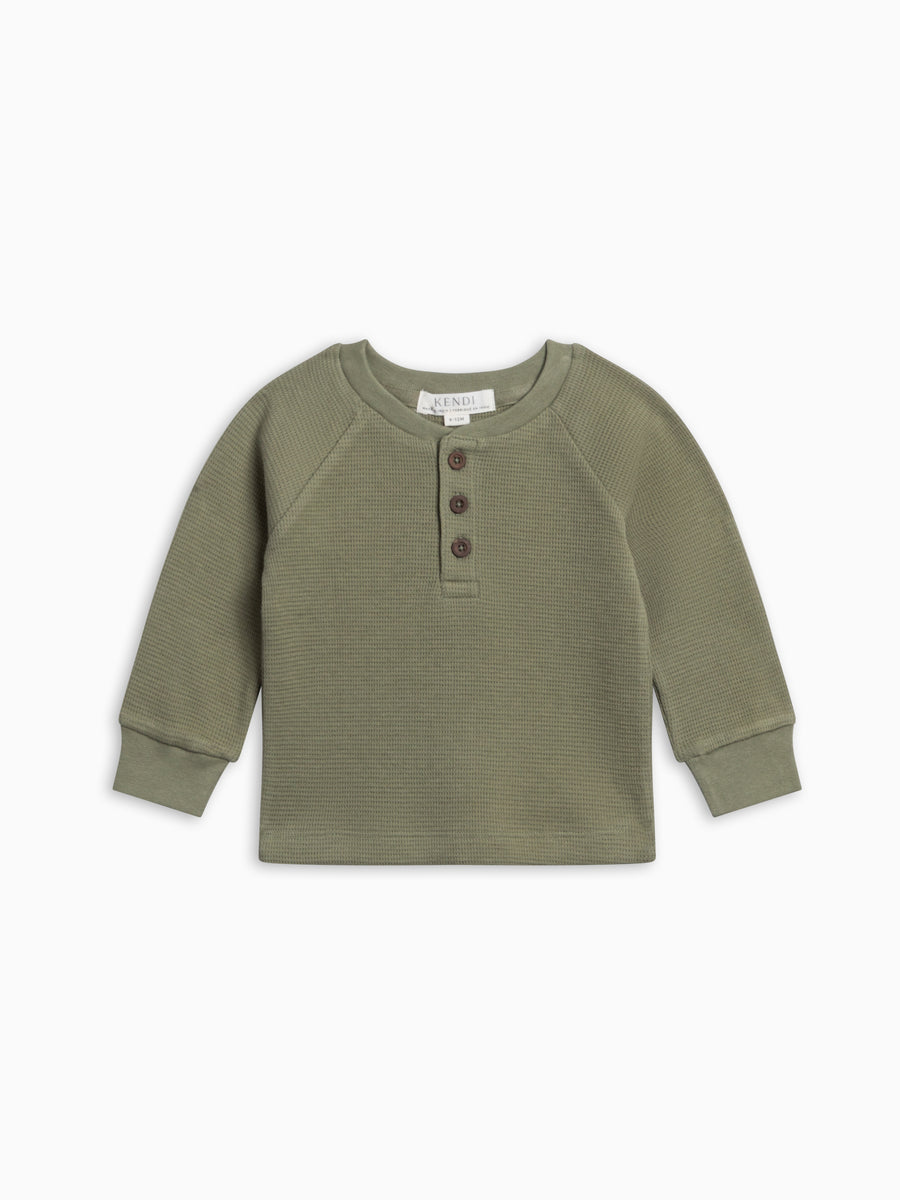 Jones Waffle Knit Henley Raglan Shirt - Woodford