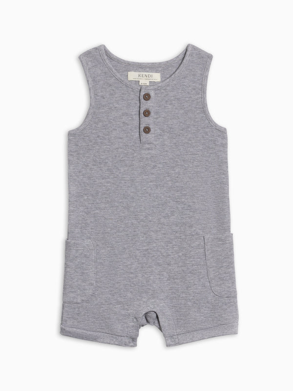 Percy Waffle Short Romper - Ashen Baby : One Pieces : Rompers : Tanks KENDI by Colored Organics Baby Percy Waffle Short Romper - Ashen | Colored Organics®