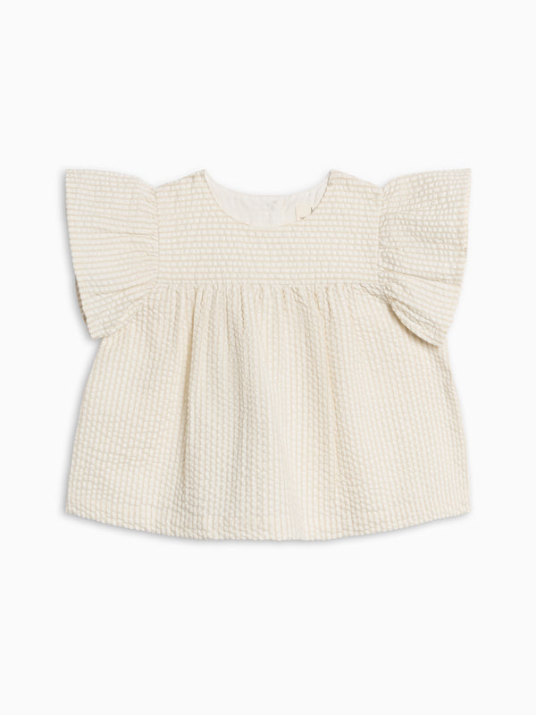 Viv Seersucker Ruffle Top - Dune Stripe Baby-Kids : Tops : Short Sleeves KENDI by Colored Organics Viv Seersucker Ruffle Top - Dune Stripe | Colored Organics®