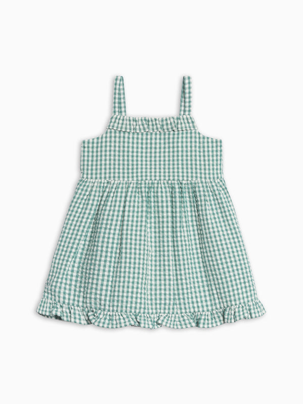 Juliette Seersucker Tank Dress - Laguna Gingham Baby-Kids : Dresses : Tanks KENDI by Colored Organics Juliette Seersucker Tank Dress - Laguna | Colored Organics®