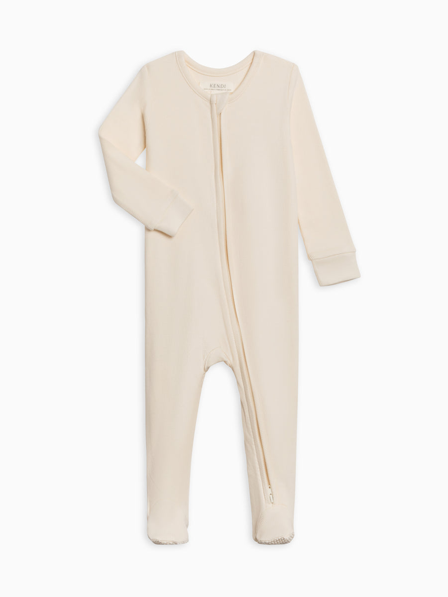 Kit Ribbed Zipper Sleeper - Ivory Baby : One Pieces : Sleepers : Long Sleeves KENDI by Colored Organics PRE ORDER Kit Ribbed Zipper Sleeper | Colored Organics®