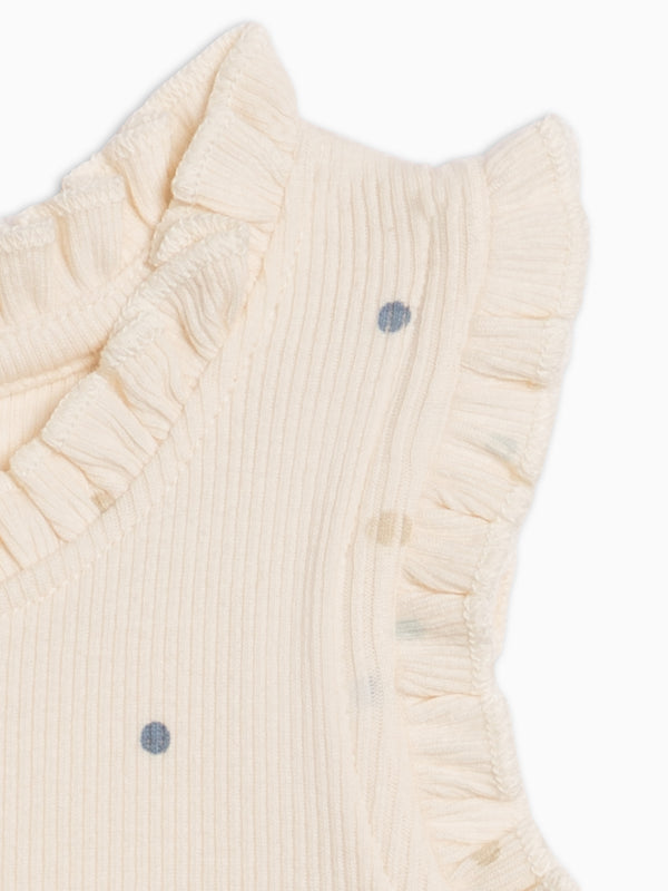 Cindy Ribbed Ruffle Tank - Mini Dot / Sea + Dune Baby-Kids : Tops : Shirts : Tanks KENDI by Colored Organics Cindy Ribbed Ruffle Tank - Mini Dot / | Colored Organics®