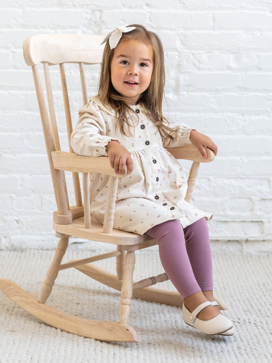 Ginny Fine Corduroy Peter Pan Collar Dress - Tilda Floral Ivory Baby-Kids : Dresses : Long Sleeves KENDI by Colored Organics Organic Cotton Baby and Kids Ginny | Colored Organics®