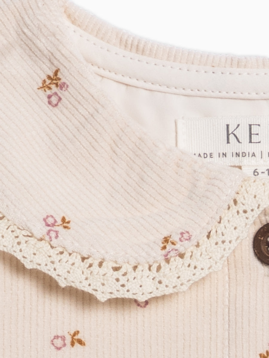 Ginny Fine Corduroy Peter Pan Collar Dress - Tilda Floral Ivory Baby-Kids : Dresses : Long Sleeves KENDI by Colored Organics Organic Cotton Baby and Kids Ginny | Colored Organics®