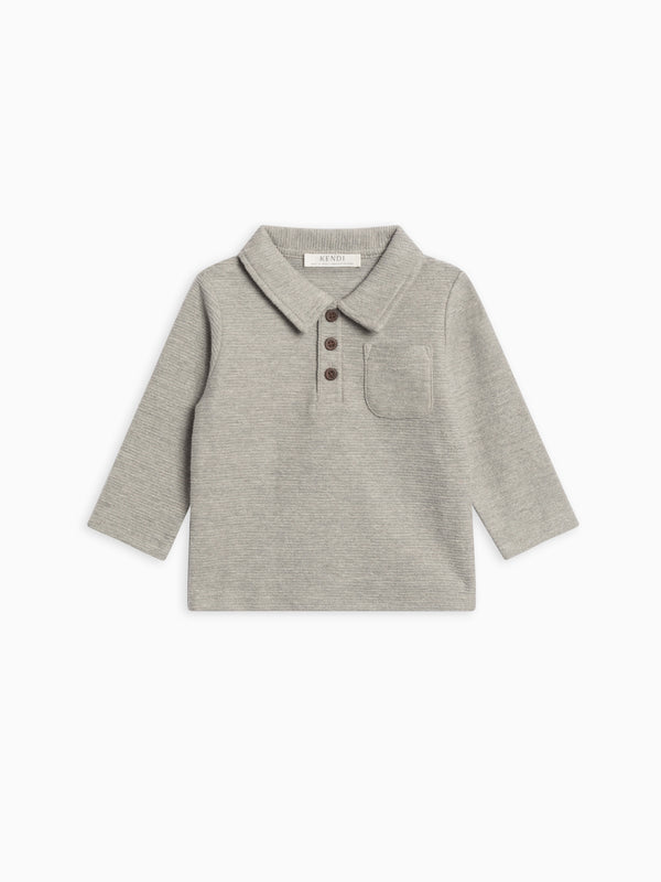 Obie Ottoman Rib Polo Baby-Kids : Tops : Tees : Long Sleeves KENDI Organic Cotton Baby and Kids Obie Ottoman Rib Polo