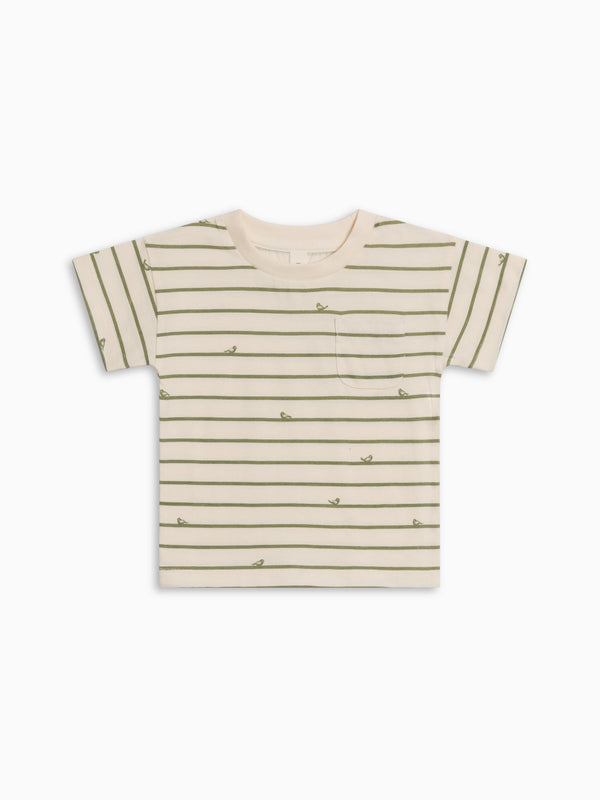 Hollis Drop Shoulder Tee - Bird Stripe / Fern Baby-Kids : Tops : Tees : Short Sleeves Kendi Hollis Drop Shoulder Tee - Bird Stripe | Colored Organics®