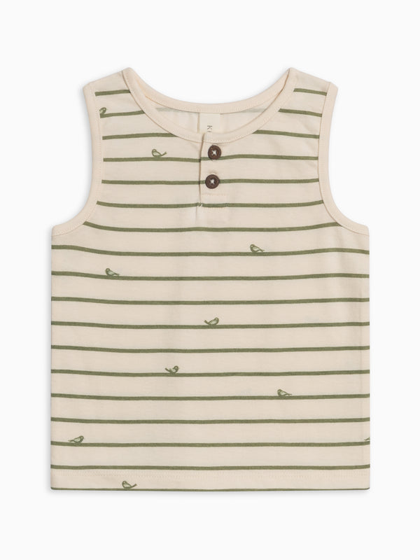 Niko Henley Tank Top - Bird Stripe / Fern Baby-Kids : Tops : Tanks Kendi Niko Henley Tank Top - Bird Stripe / | Colored Organics®