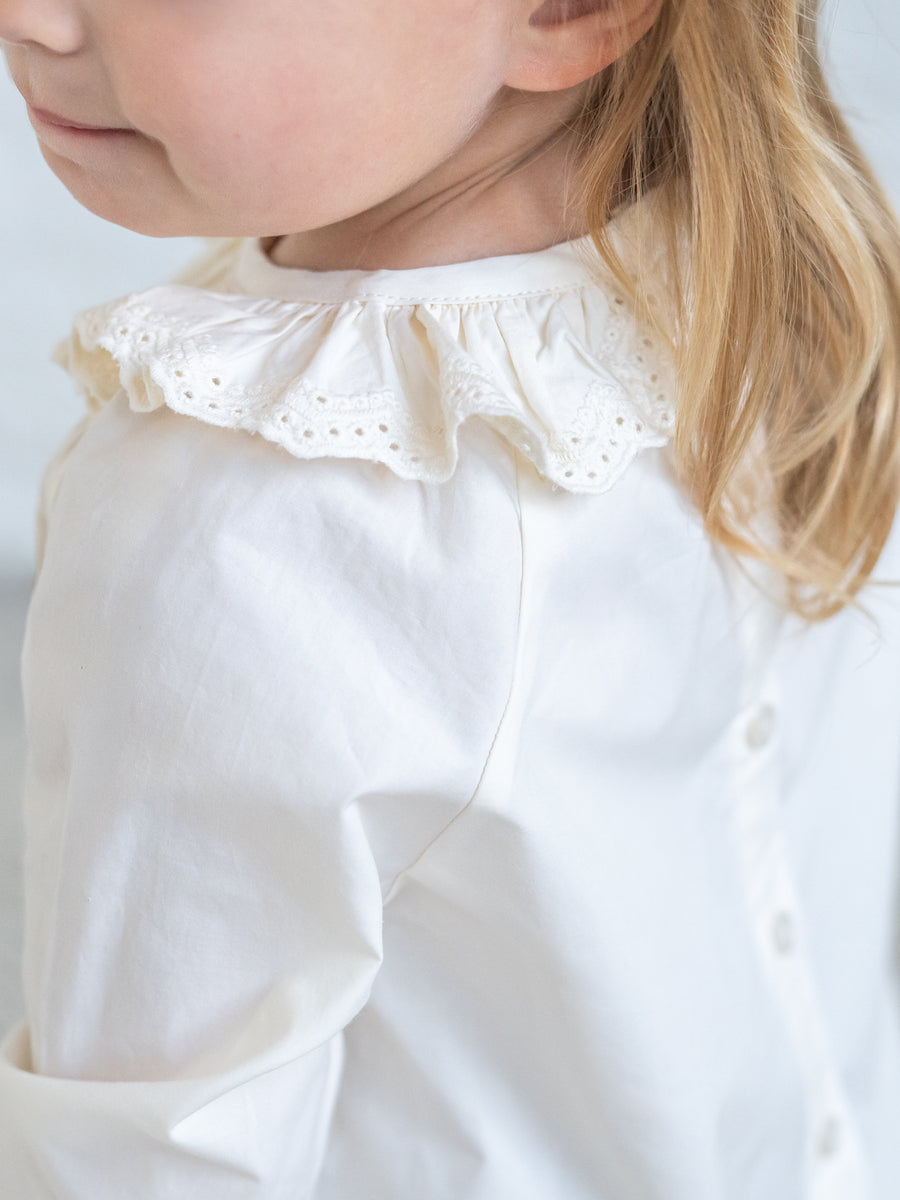 Shirley Poplin Ruffle Collar Shirt - Ivory Kids : Tops : Shirts : Long Sleeves KENDI by Colored Organics Baby Shirley Poplin Ruffle Collar Shirt | Colored Organics®